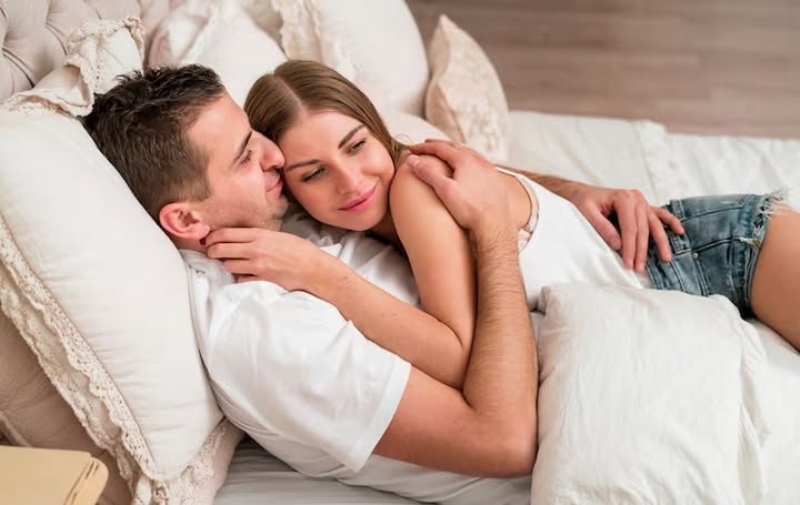 Couple sharing a close moment at home